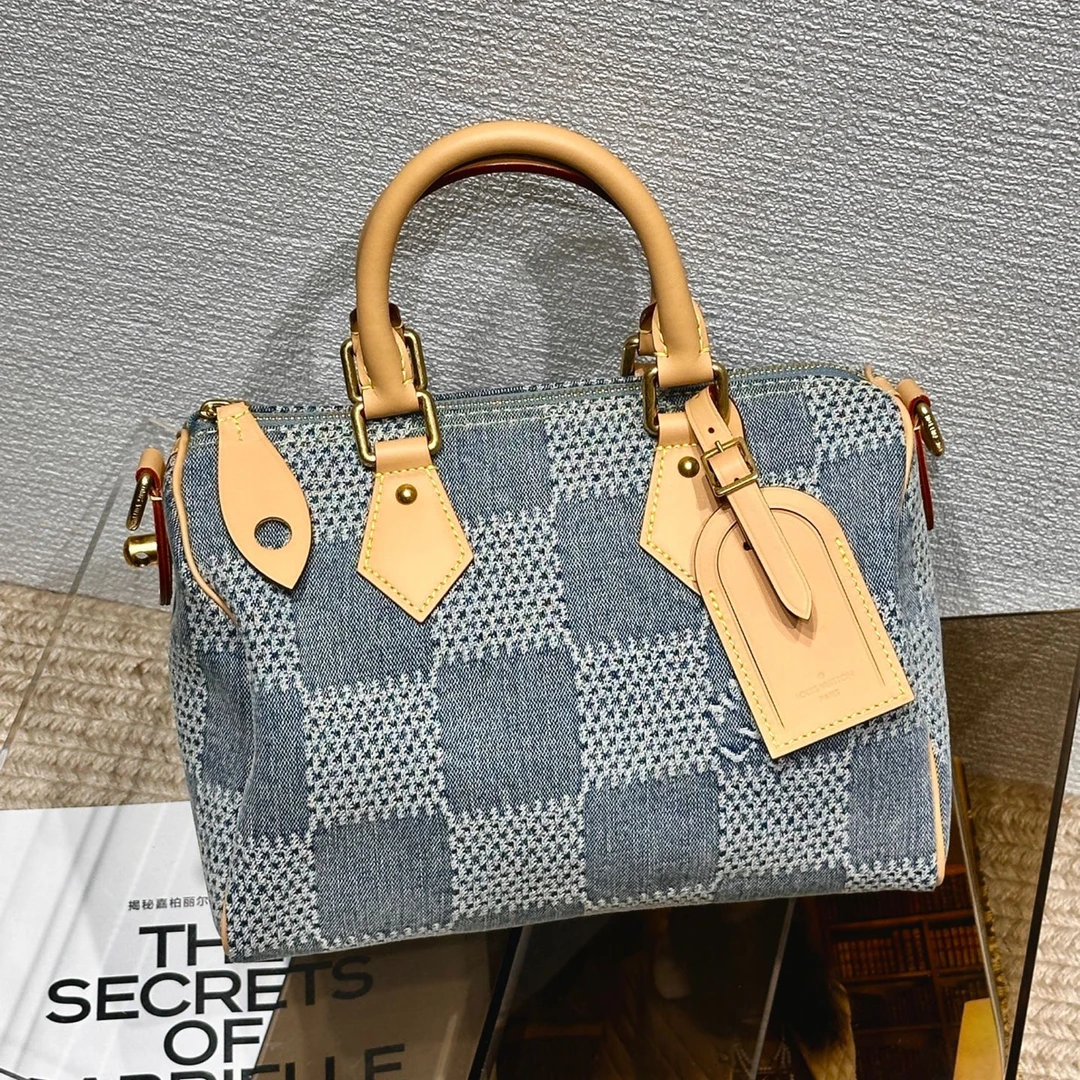 99新 LouisVuitton/路易威登 丹宁牛仔棋盘格speedy25 芯片款