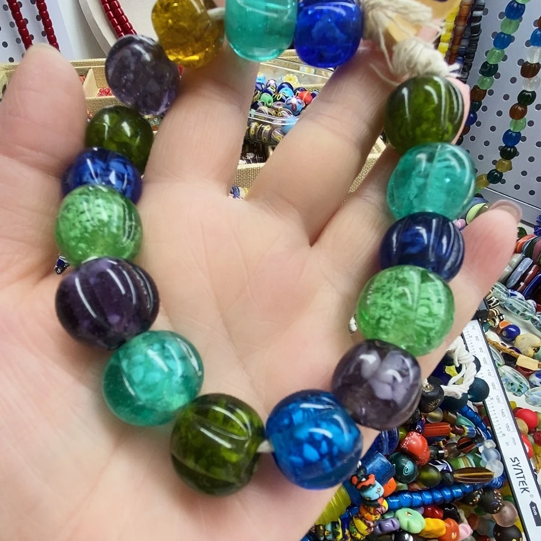 琉璃颈饰尼泊尔飘花瓜珠，027