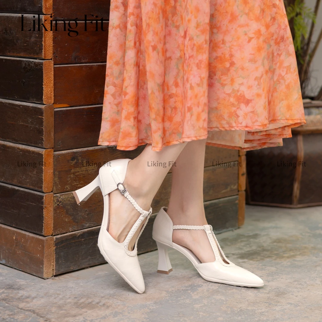 LikingFit|羊皮/运动/跟高单鞋7cm/尖头真皮高跟凉鞋女漂亮女款