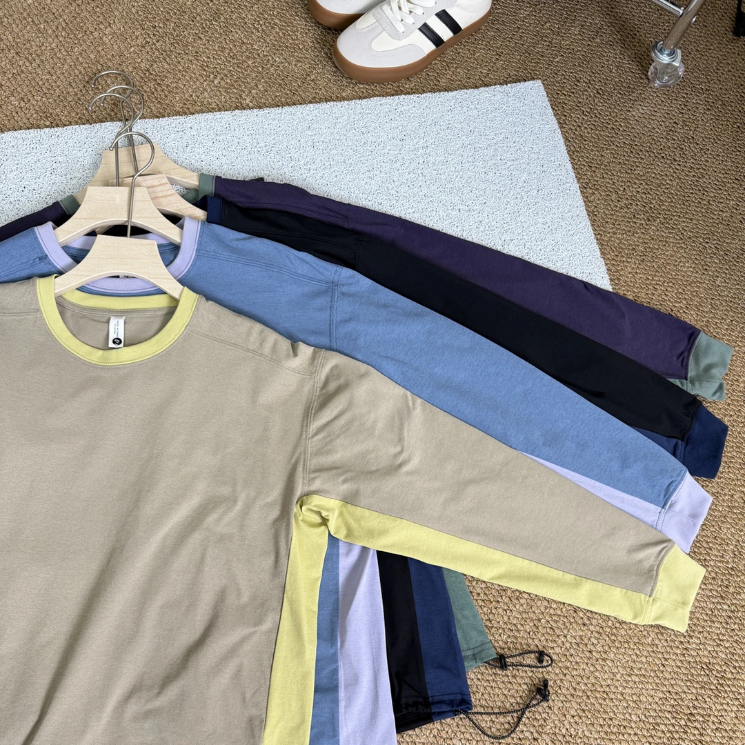 HJJ拼接撞色通用长袖运动T恤韩版上衣针织情侣春季