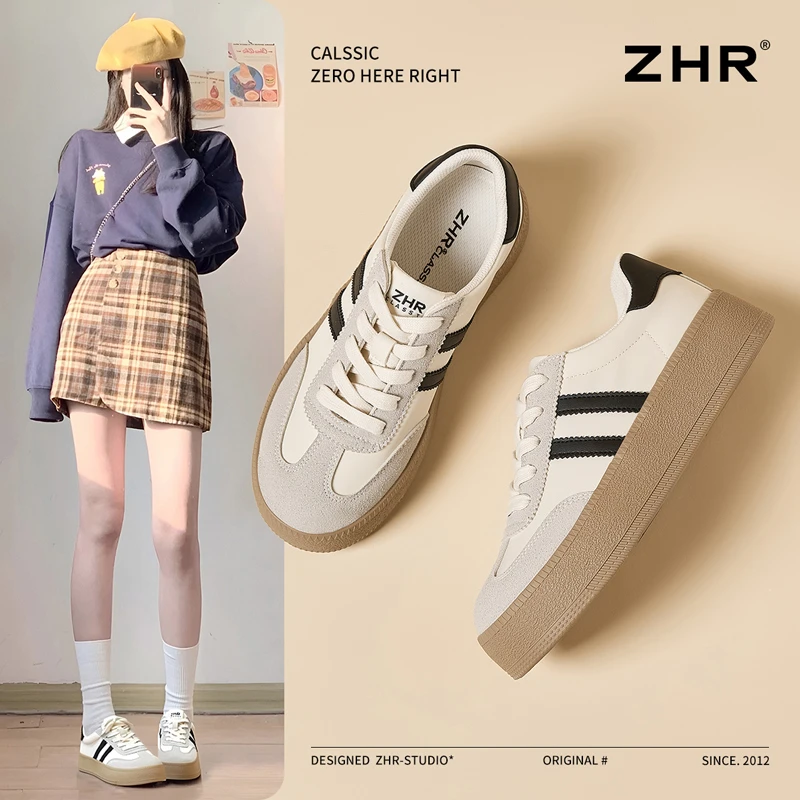 ZHR/则则厚底德训鞋女2025春季新款百搭板鞋经典潮流韩版休闲女鞋