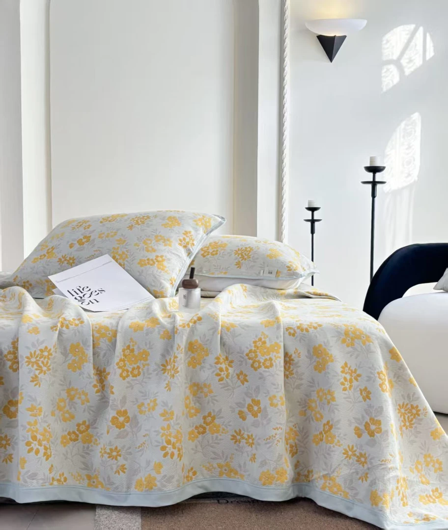 雅赞精梳棉纱布软席【黄圣依同款】亲肤柔软床盖碎花薄款四季可用