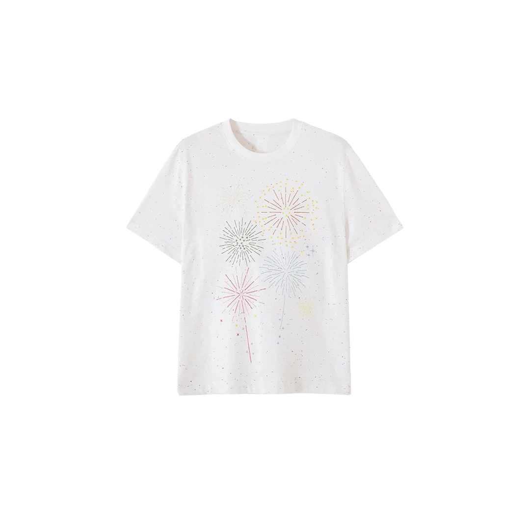 烟花线迹彩点提花复古高级感T恤L-012