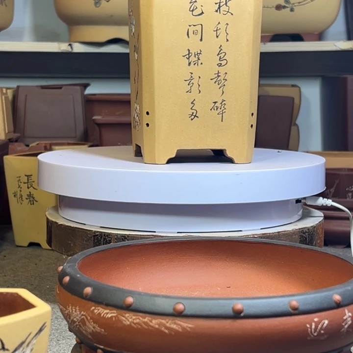 v***t紫砂花盆仿古粉浆彩绘四方