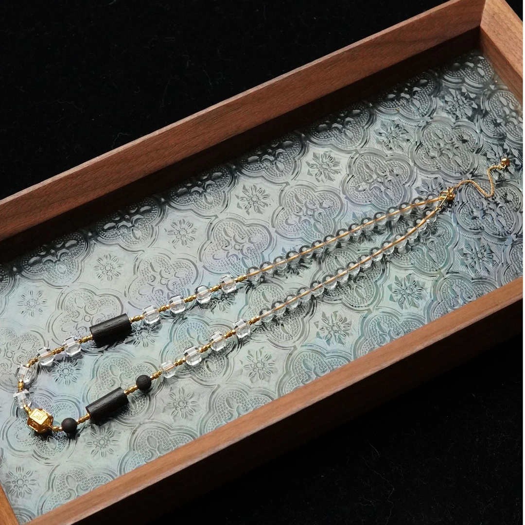 遇水则发 缅甸降真香6mm圆珠、16*7mm棍珠白水晶手串