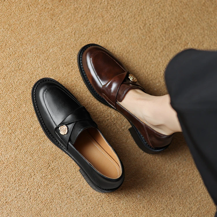 跟高4cm 英伦风复古百搭粗跟乐福鞋春季通勤简约舒适软底时尚单鞋