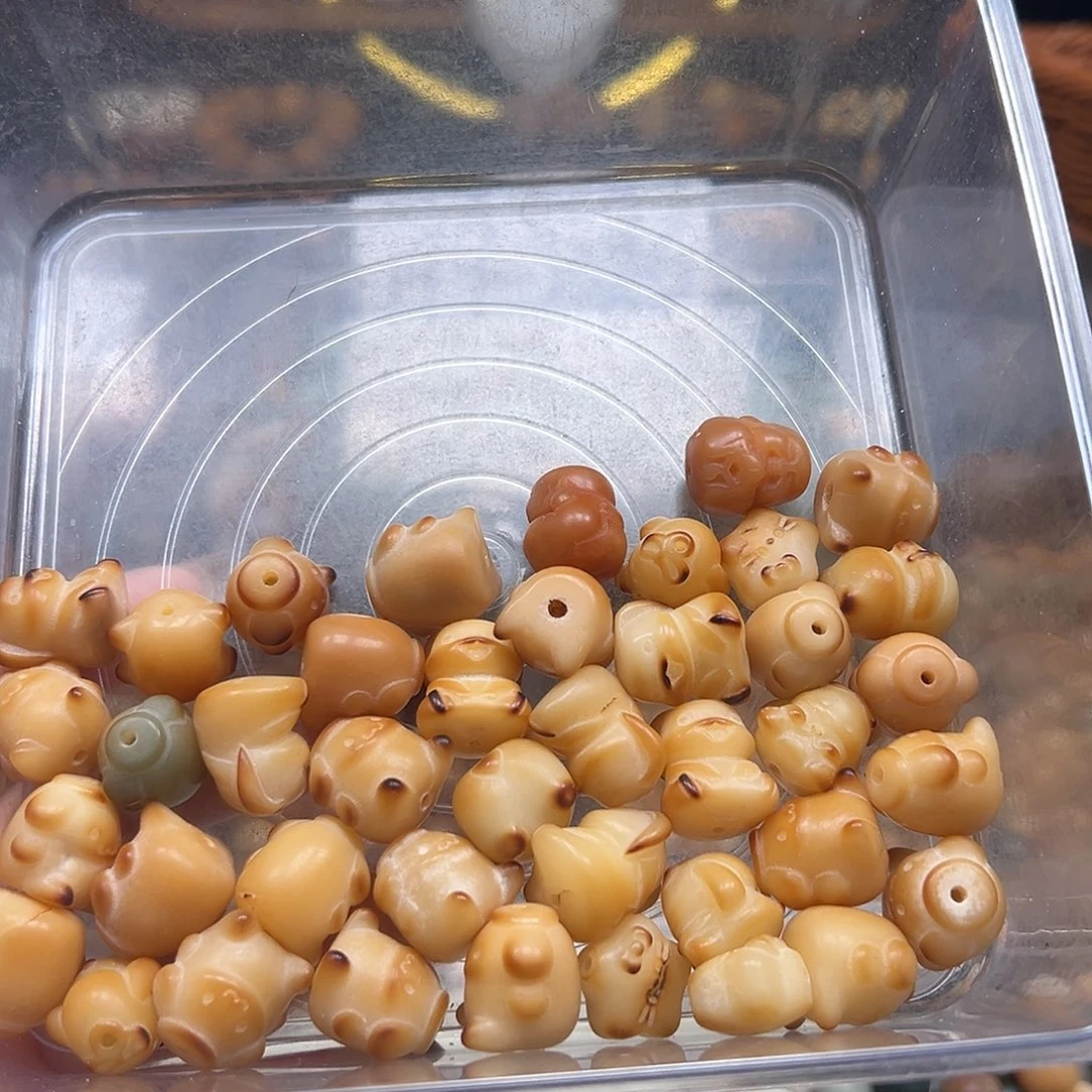 菩提根/象牙果手串瑕疵炭烤配件混40颗有裂