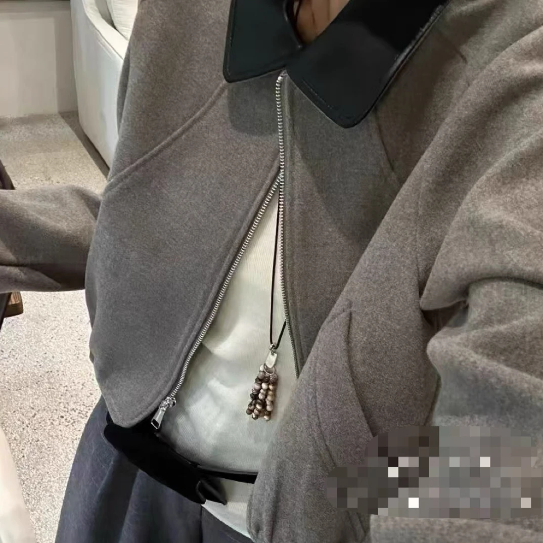 88067短款皮翻领法式常规款拉链女短外套ins网红气质款
