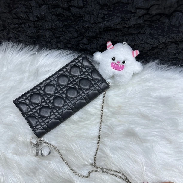95新 DIOR/迪奥 迪奥黑银信封链条斜挎包
