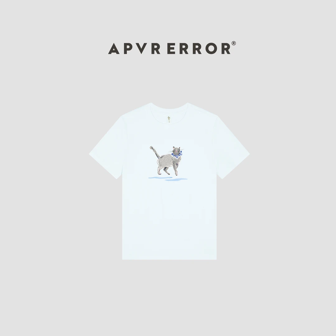 Apvr优雅猫咪刺绣2025年春夏新品短袖休闲百搭显瘦圆领T恤女T581