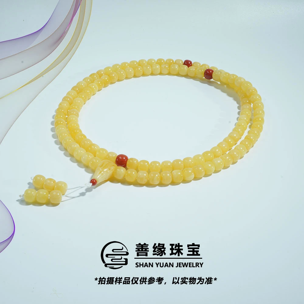 【善缘 月华设计款・黄花蜡】天然俄料蜜蜡精工老型108脖挂项链颈饰