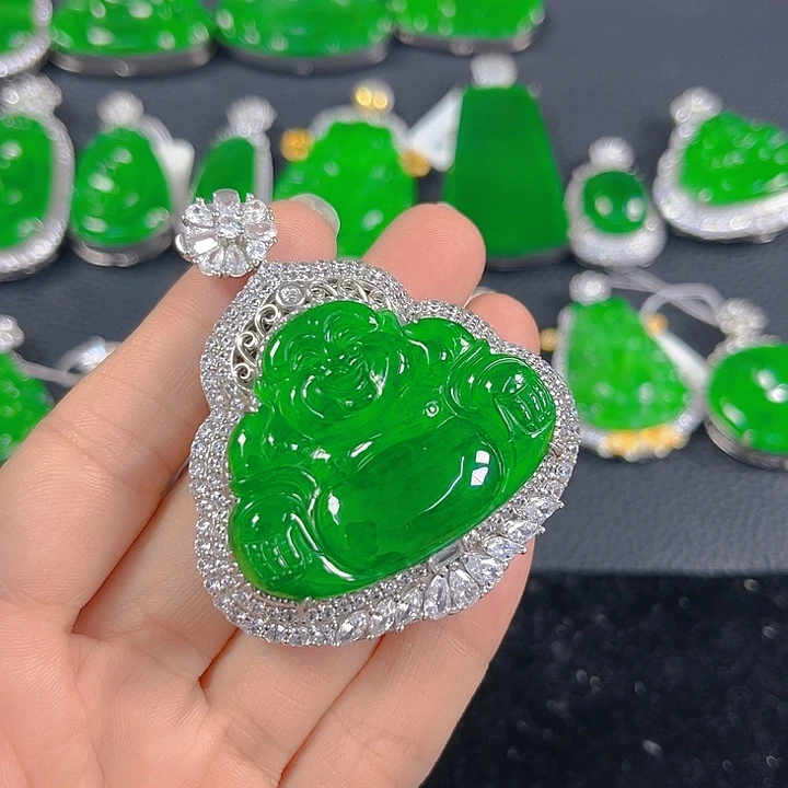 曼***花翡翠银S925镶嵌吊坠(不含链)