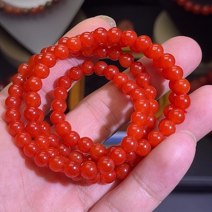 南红玛瑙未镶嵌手链6mm柿子红108