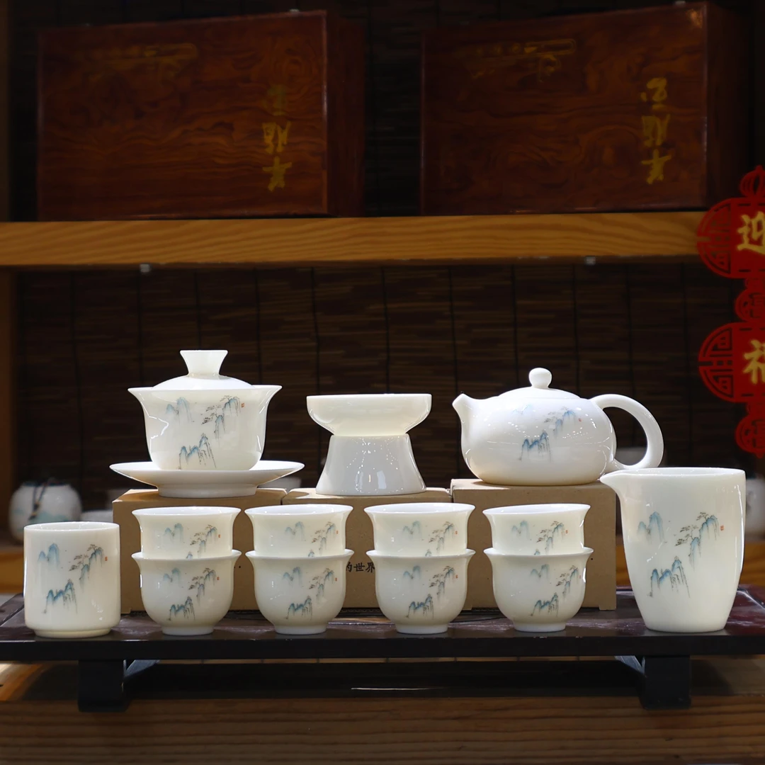 【不止】羊脂玉瓷高山流水茶具套装