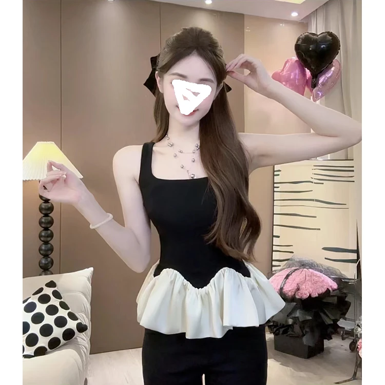 夏季独特漂亮小衫外穿拼接吊带背心小众网红洋气小个子女装上衣服