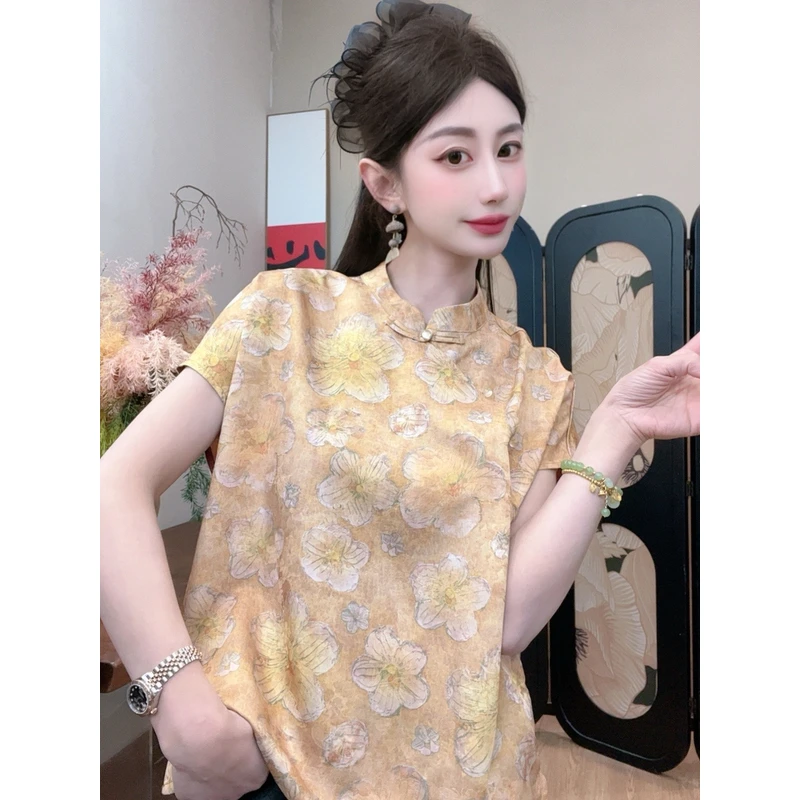 【花月衫】2025夏季新款气质百搭显瘦新中式短袖女日常宽松