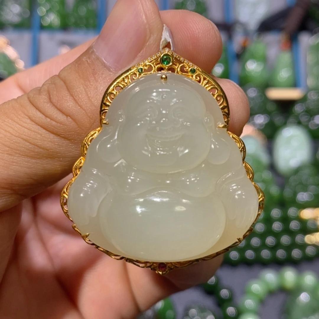 【闪购商品】和田玉吊坠(不含链)18K金镶嵌荧光白玉佛公 39/14