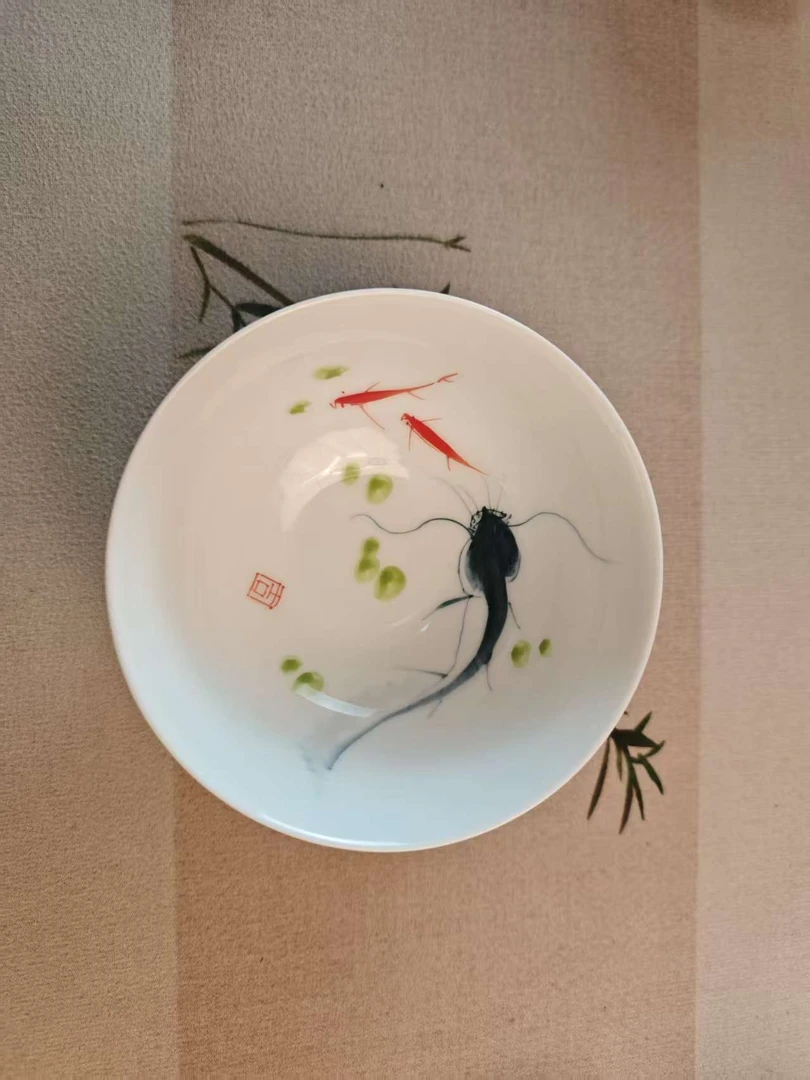 玉泥手绘如鱼得水碗