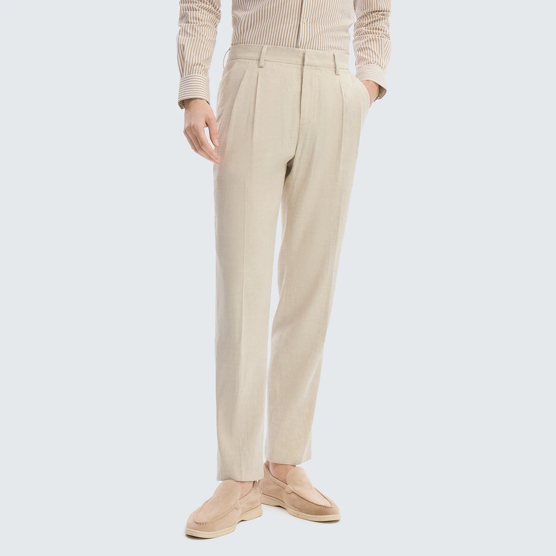 老钱风夏季亚麻混纺休闲裤男士休闲商务裤子男款夏季