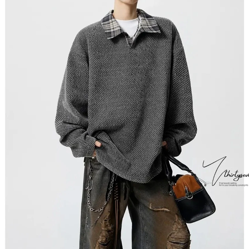 叠穿搭配秋冬假两件上衣男生长袖polo衫韩系内搭翻领打底衫休闲潮