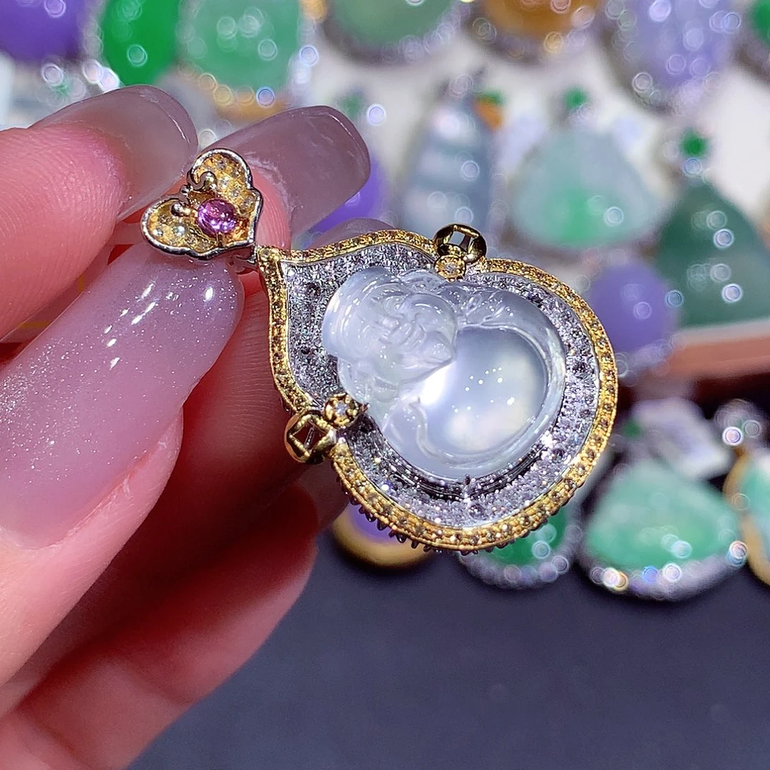 翡翠18K金镶嵌吊坠(不含链)