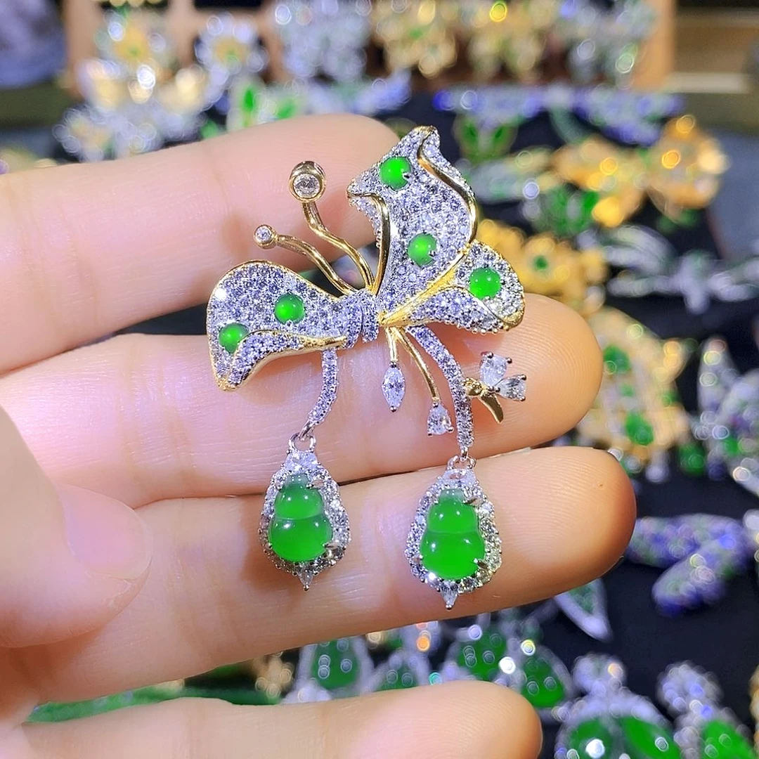 吊坠(不含链)银S925镶嵌翡翠