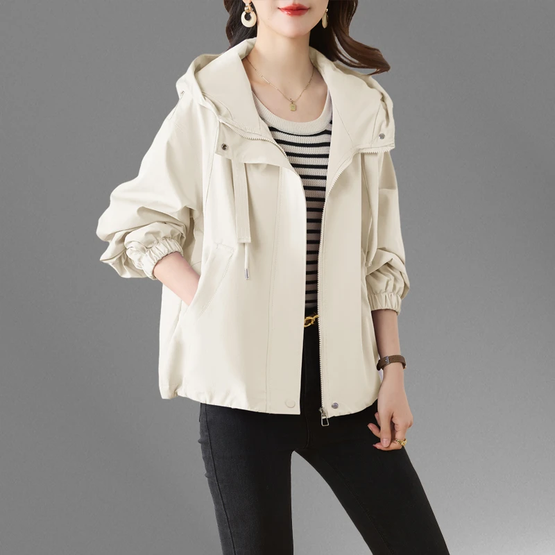 小个子风衣外套女短款春秋2025新款宽松大码显瘦连帽休闲夹克上衣
