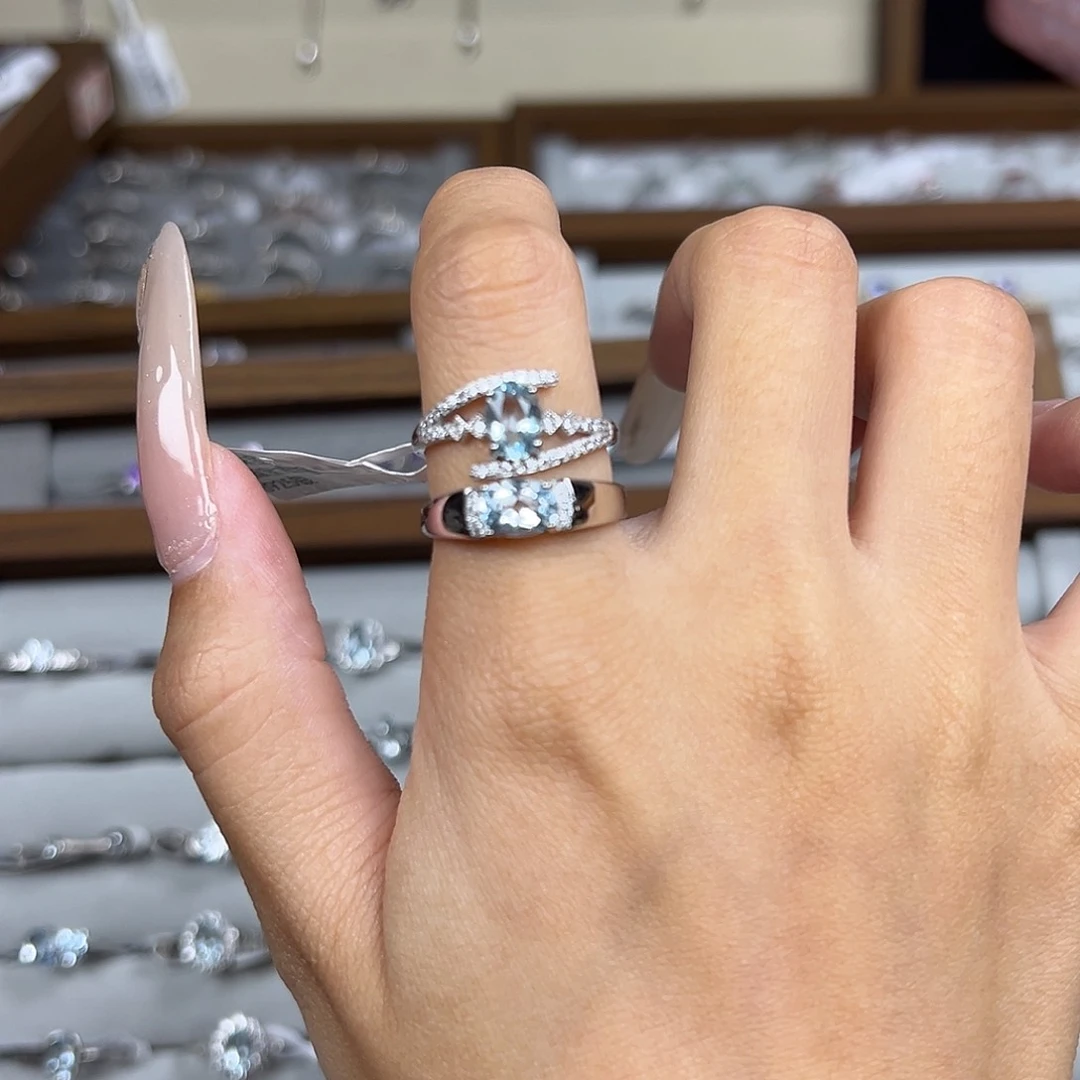 皮***卡海蓝宝石戒圈银S925镶嵌