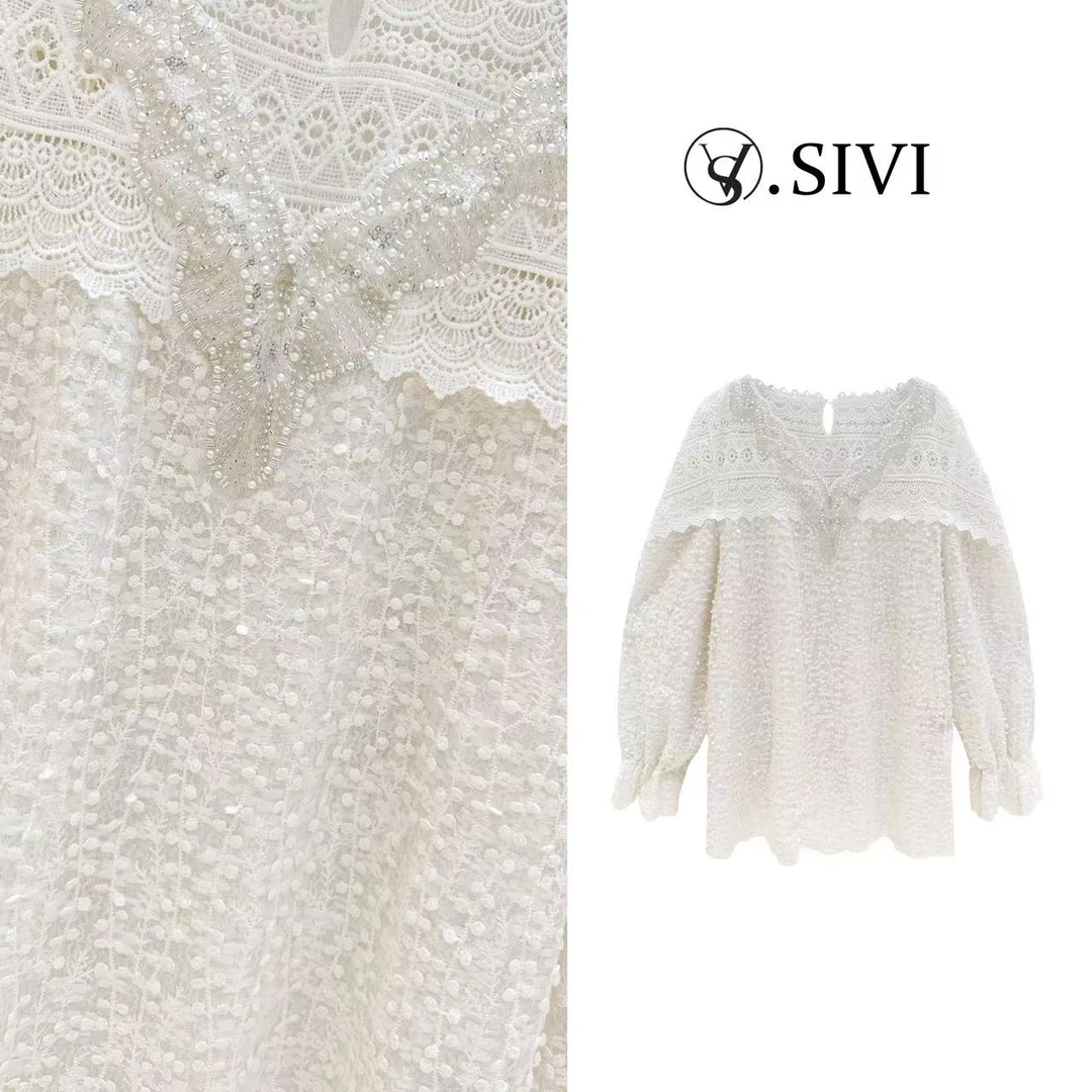 熙薇【大地复苏】2025春季新款时尚气质长袖蕾丝衬衣H1305