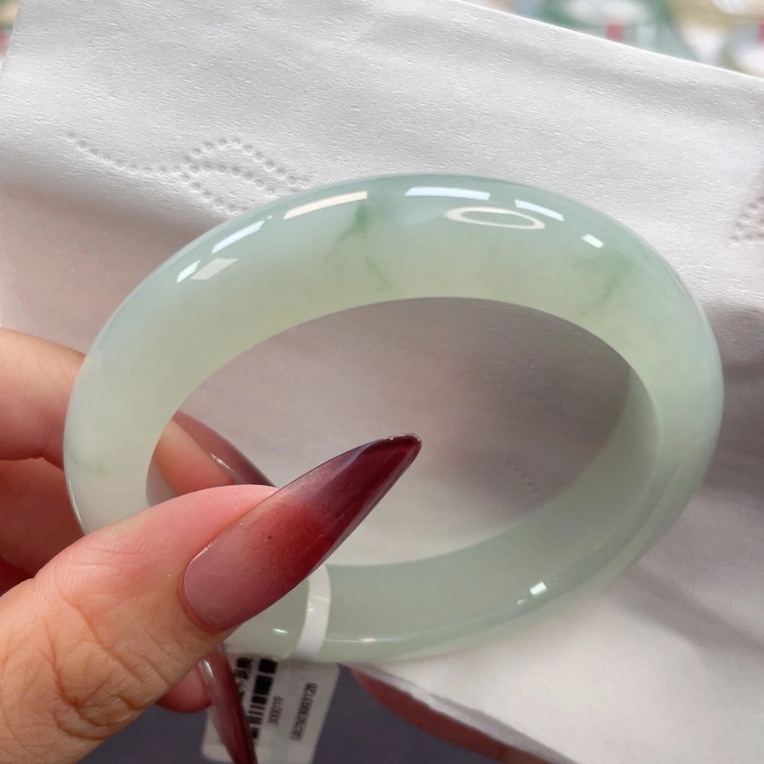 翡翠手镯未镶嵌54圈种老细腻甜芙蓉浅绿1号