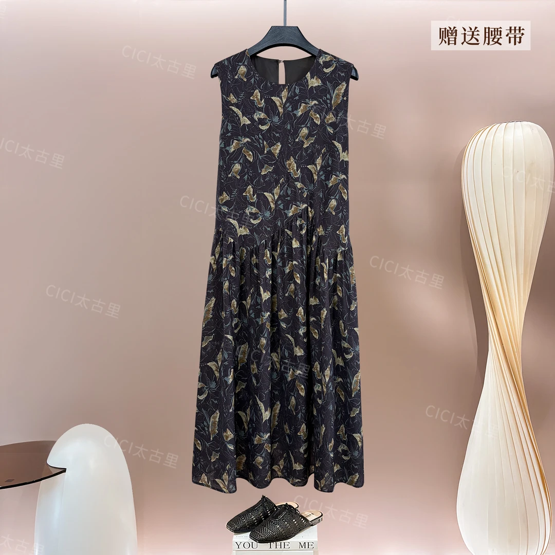浪花漫舞 海边度假风甜美褶皱天 丝麻高级感气质长裙YLG-6000450