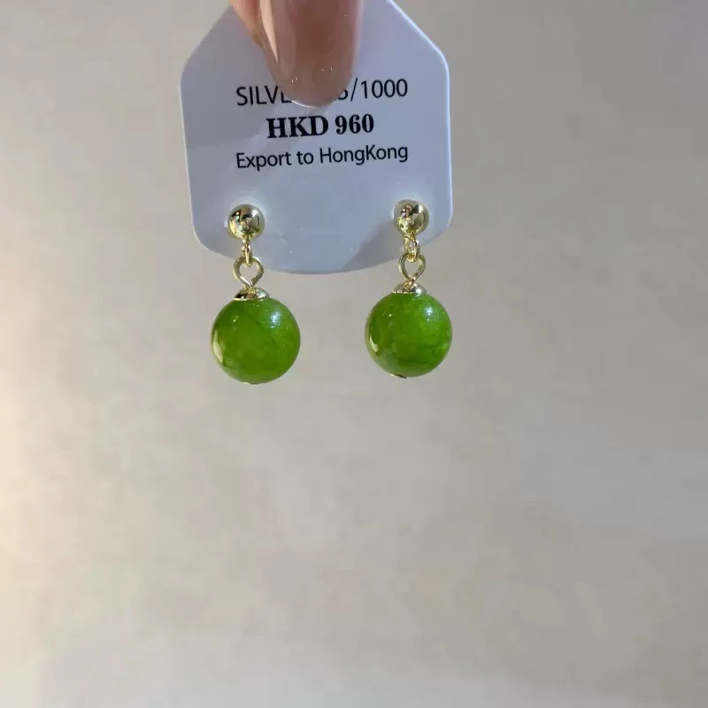 铜合金耳饰 春夏清新橄榄绿串珠中式绿色轻奢小众高级感复古耳饰
