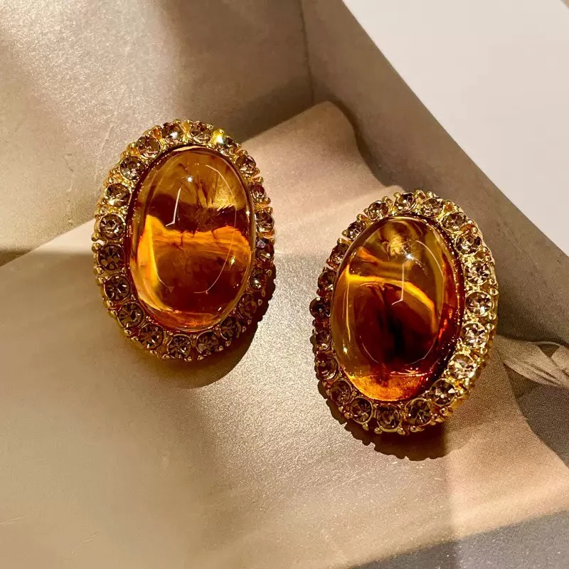 铜合金耳饰 T.Q【女主角】秋冬新款美拉德时尚气质椭圆耳钉