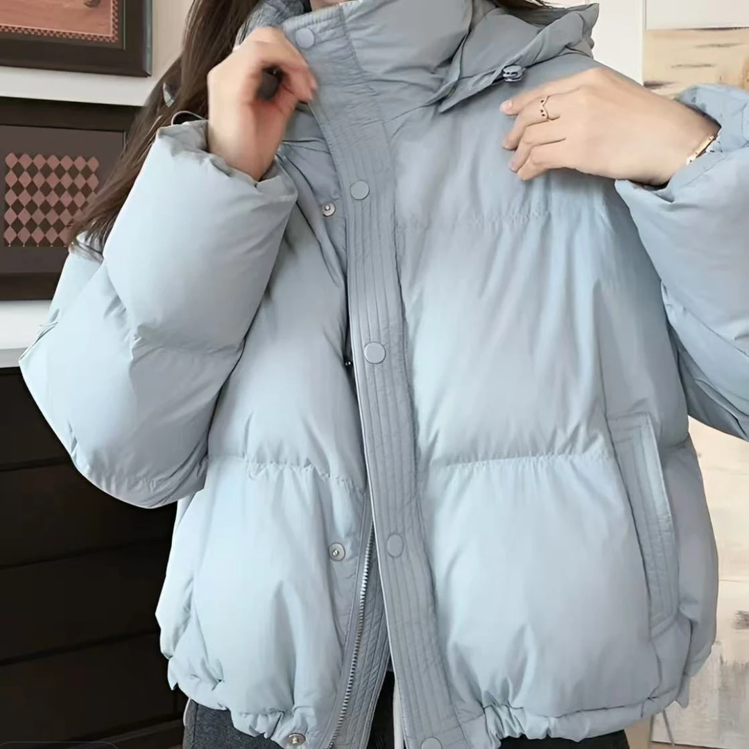 短款立领连帽羽绒服气质百搭女连帽小个子面包服加厚保暖休闲