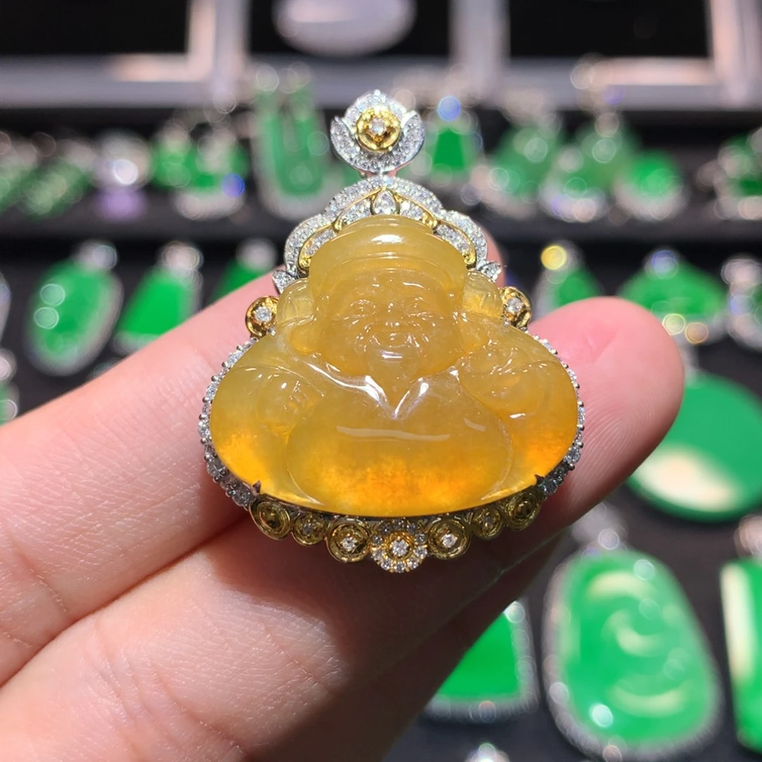 翡翠18K金镶嵌吊坠(不含链)翡翠