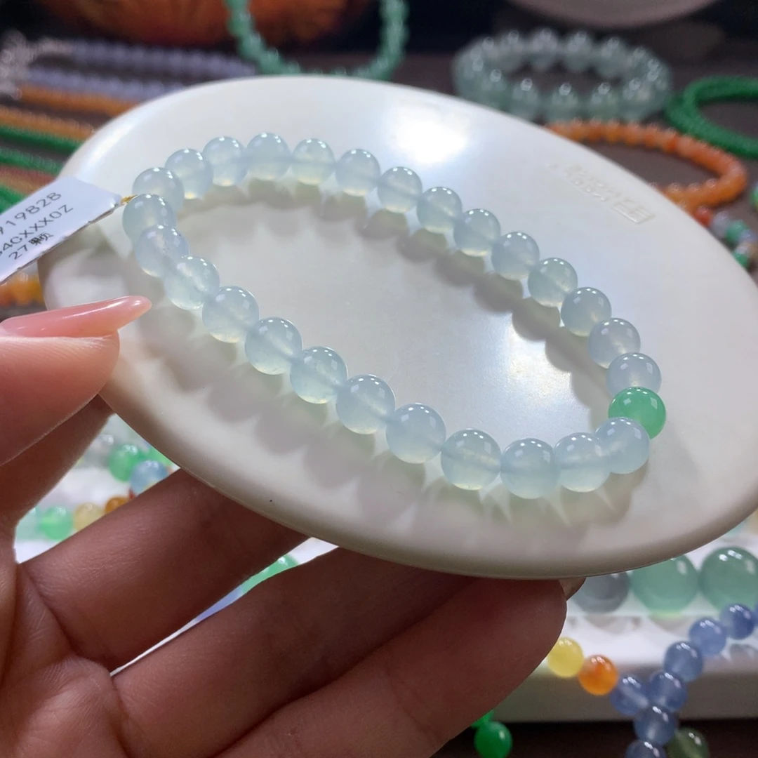 翡翠未镶嵌手链纯净冰蓝卡7