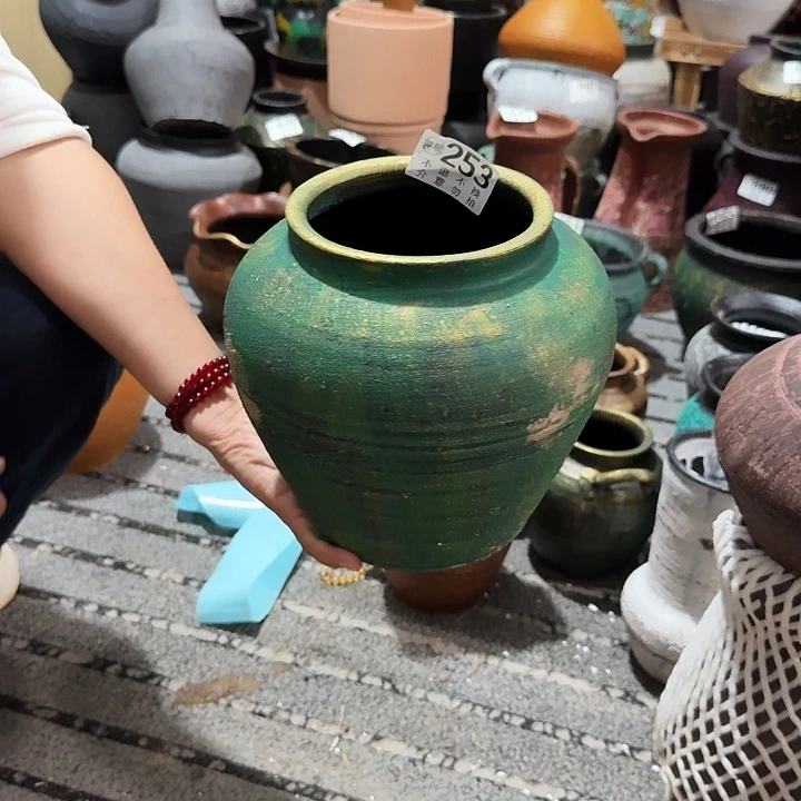 瑕疵金绿坛子253高度20口径13