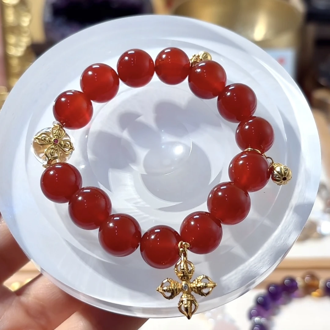 【福禄顺】天然红玛瑙S925银金刚杵葫芦健康平安顺利