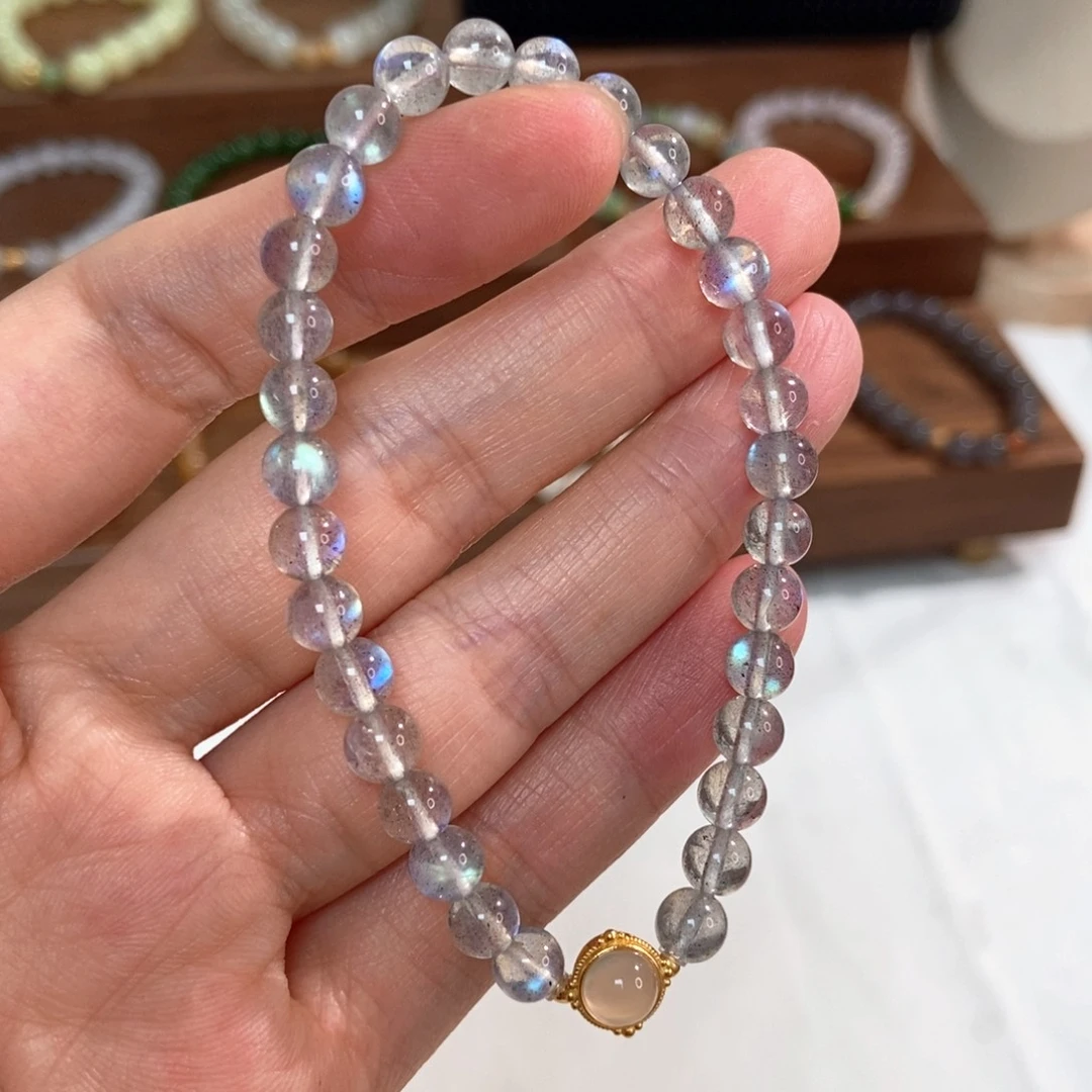 手链银S925镶嵌长石福利6mm月光石