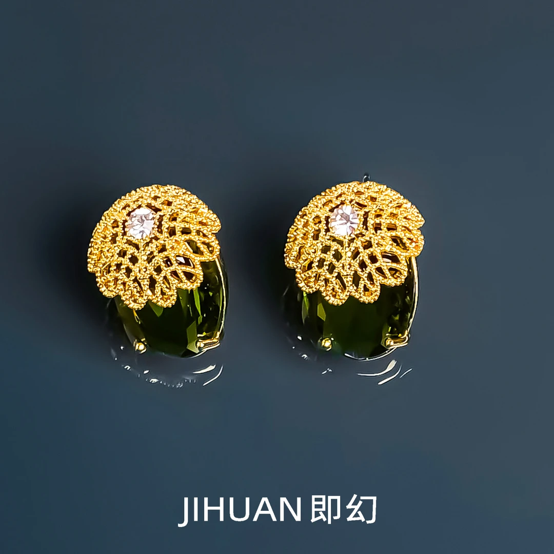 铜合金耳饰  2025春夏季新品绿色耳坠重工轻奢优雅耳环 9552