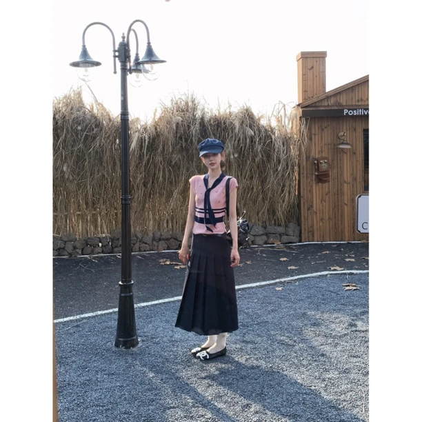 【赵小小&格恩高校】255397 秋季高级感百褶休闲高腰显瘦西装半身裙