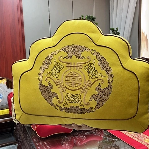 云枕福利现货单面刺绣麻布黄色