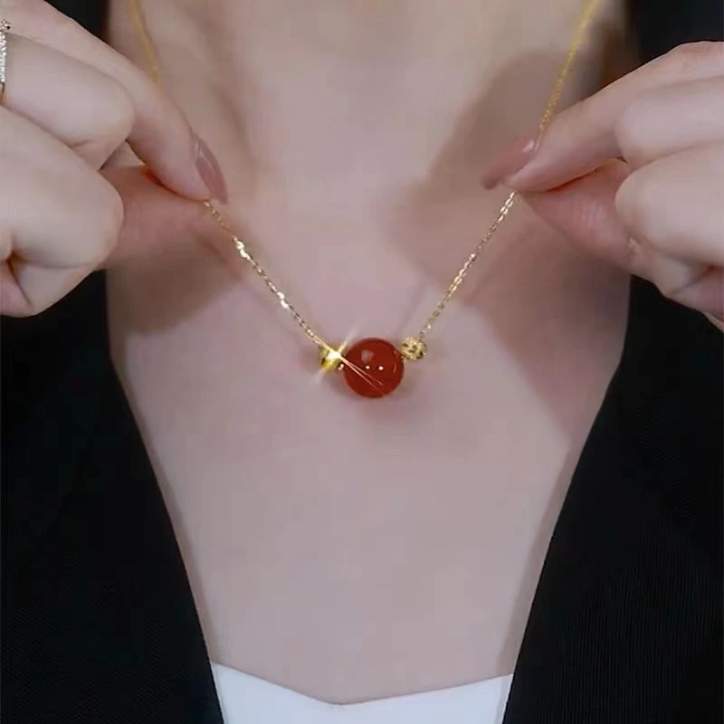 钛钢项链 钛钢项链 新款相思豆转运项链女不掉色百搭时尚简约