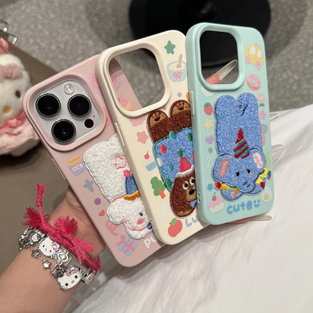 呆萌卡通毛绒小动物适用iPhone16pro手机壳苹果华为vivoppo小米15