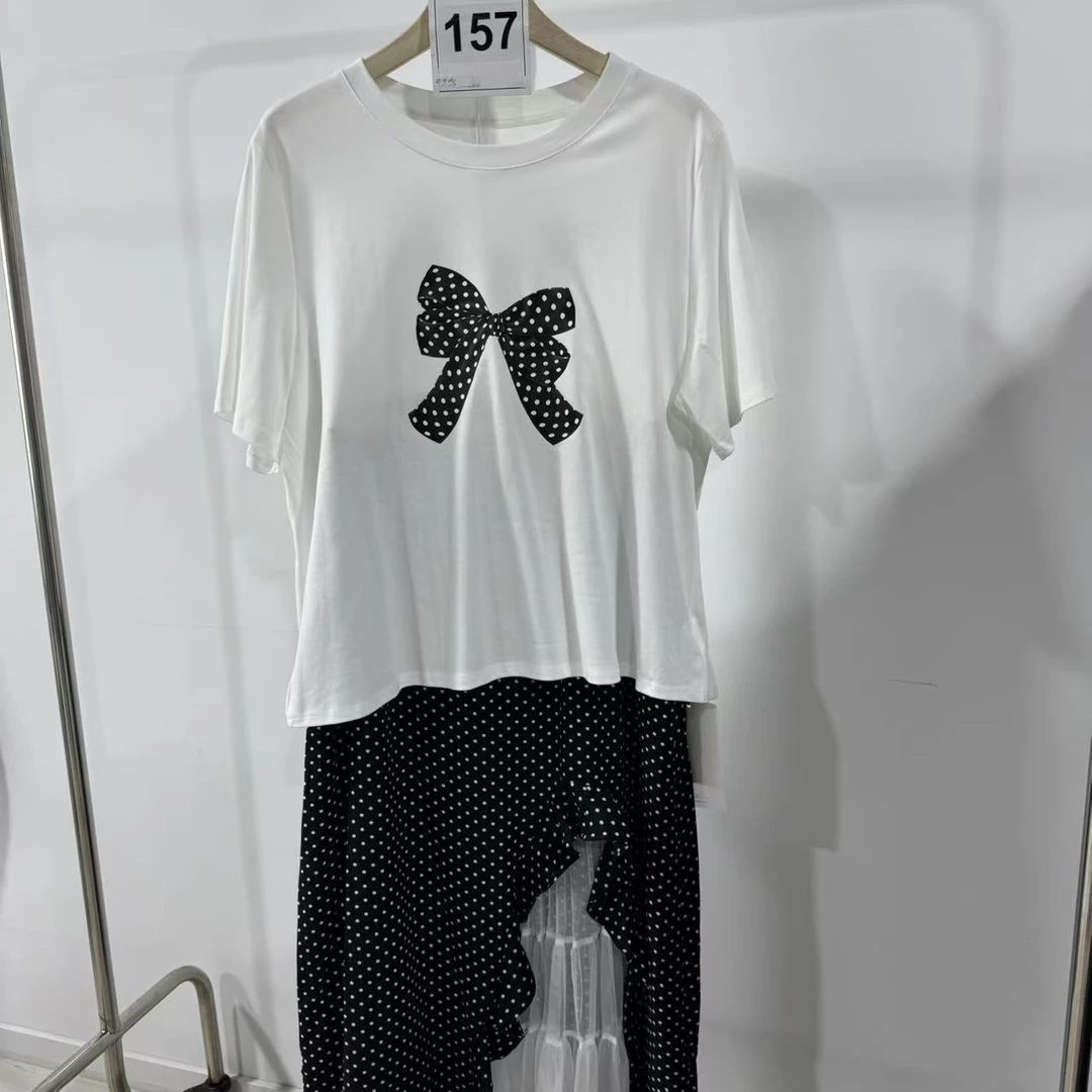 157-FD5562-蝴蝶结波点蕾丝拼接套装