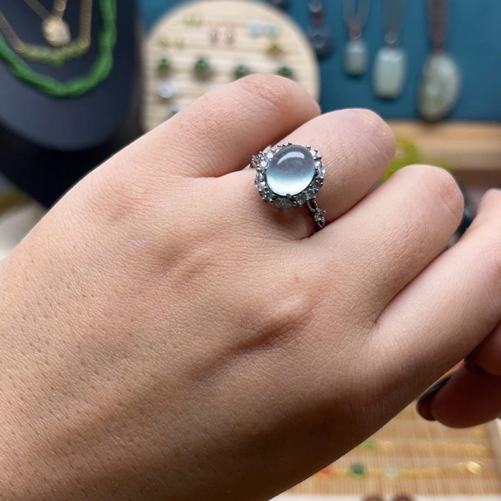 蛇纹石玉银S925镶嵌戒指