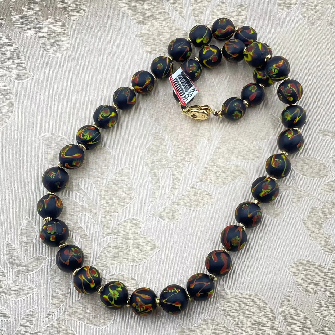 非金属珐琅项链 K4724  经典复古风渐变黑色圆珠项链