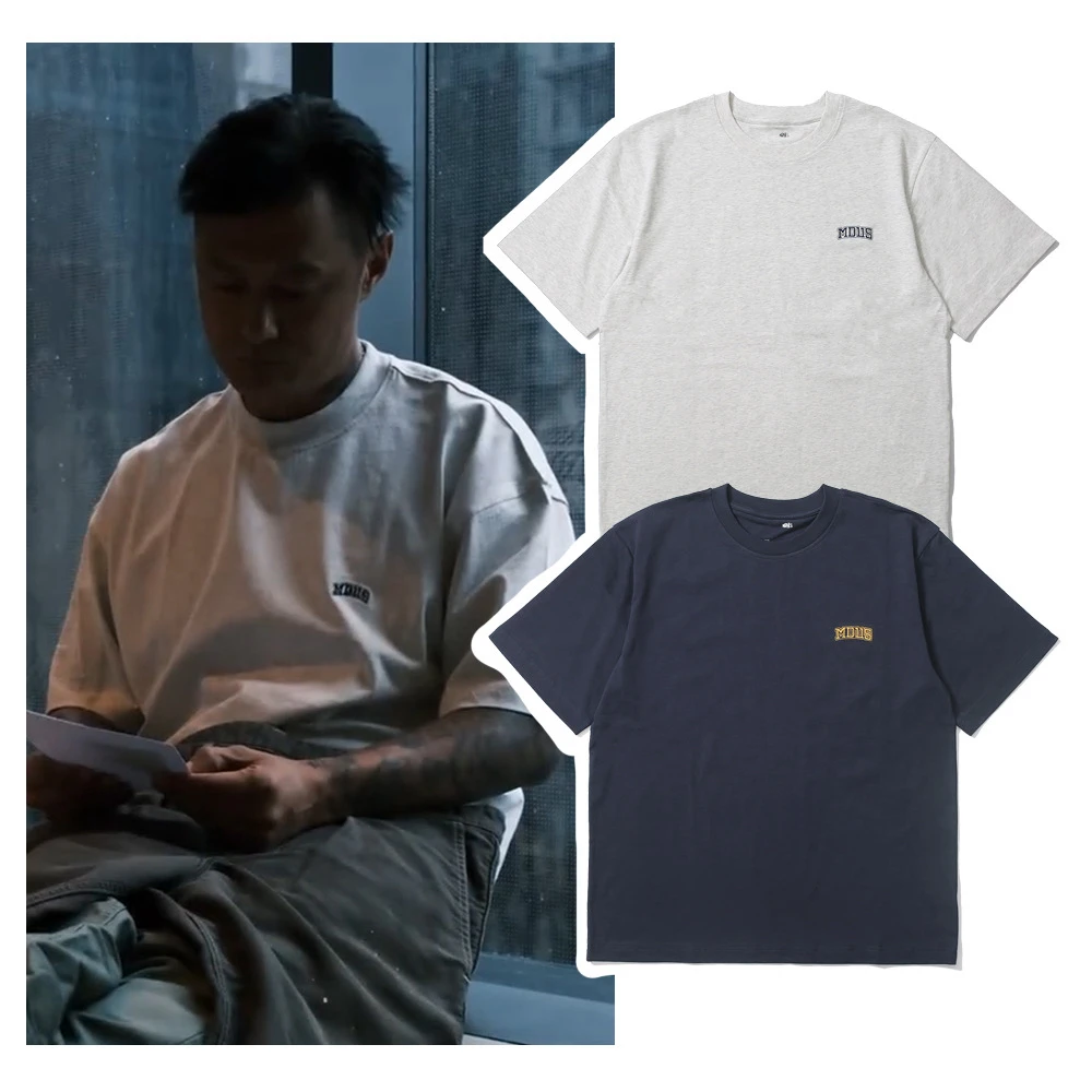 日系 水洗刺绣印花字母精梳棉T恤