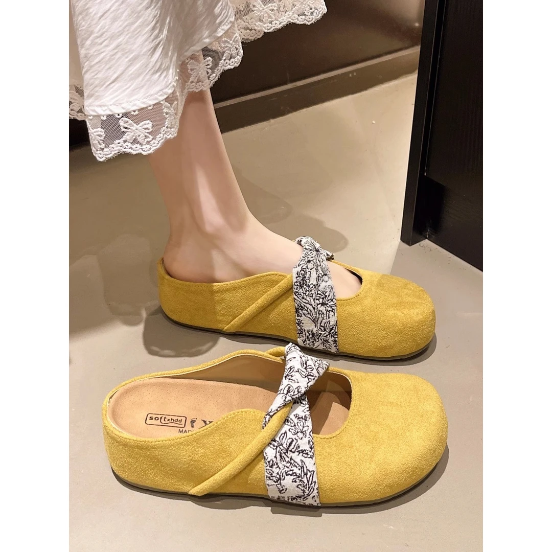 厚底内增高黄色勃肯包头半拖鞋女夏外穿2025新款玛丽珍配裙子凉拖