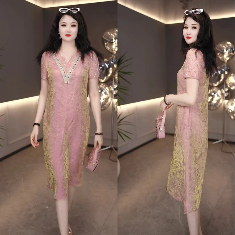 2025夏季新款减龄显瘦气质时尚洋气印花中长款连衣裙M-4XL